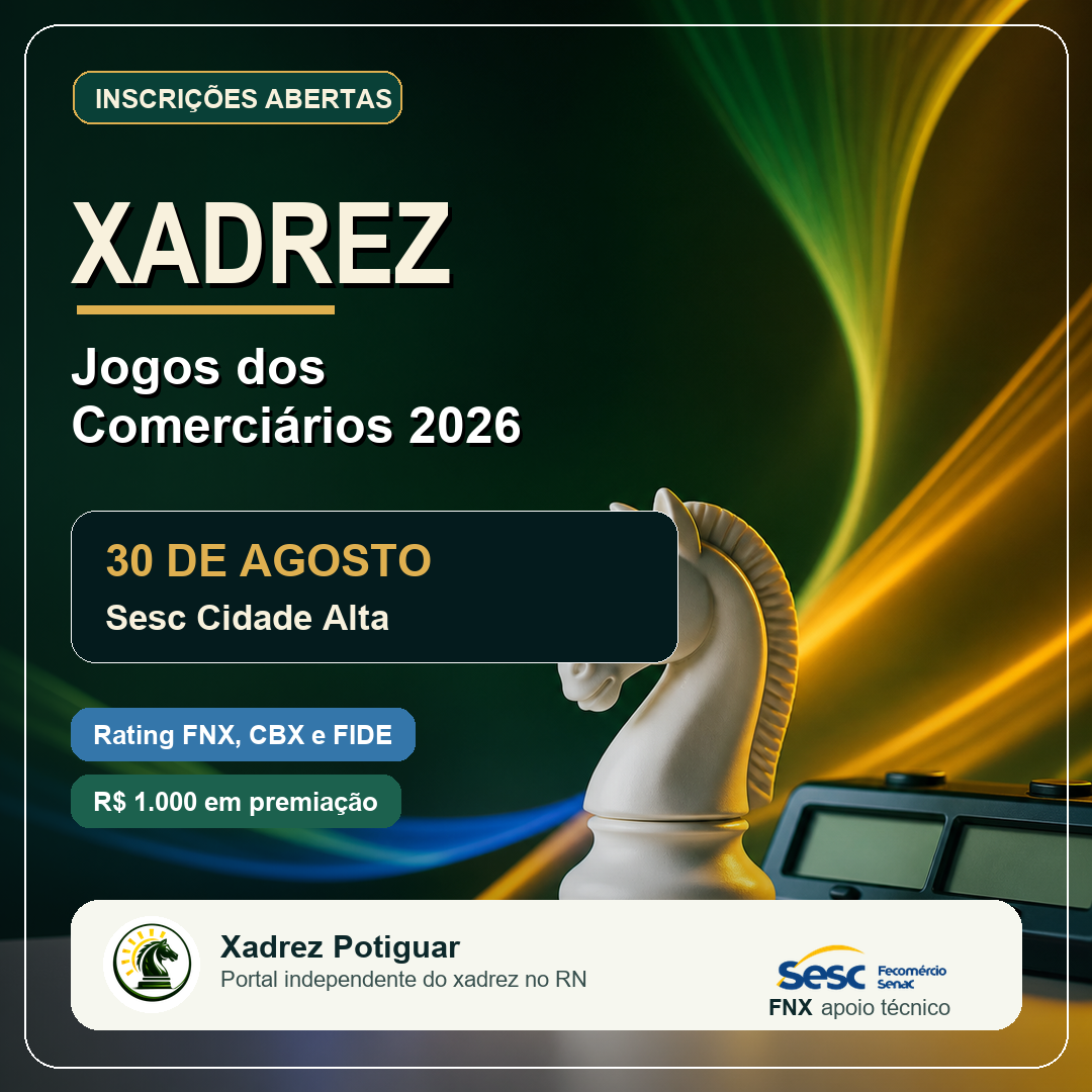 Arte do xadrez nos Jogos dos Comerciários 2026 do Sesc RN